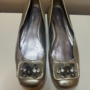CALVIN KLEIN Metallic Soft Gold Bejeweled Square Toe Ballet Flats Womens Size 8